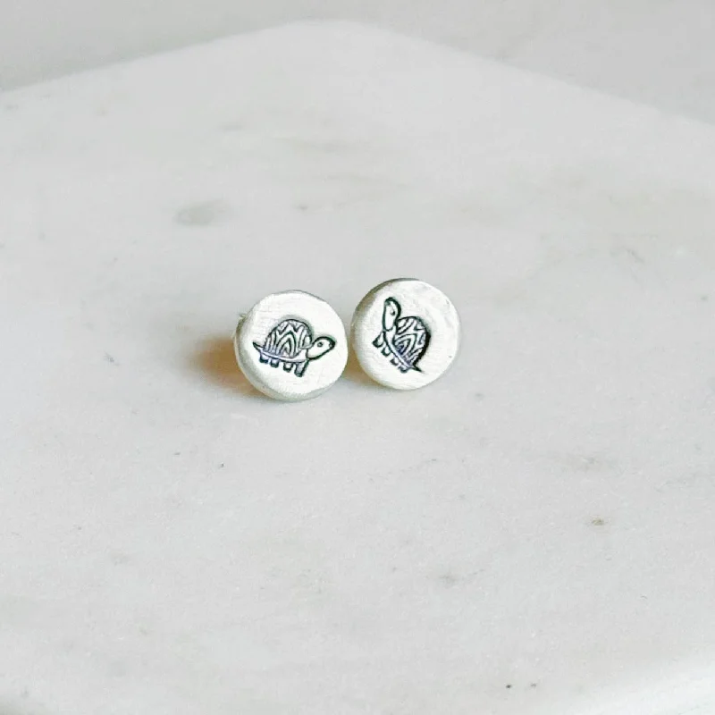 Silver drop earrings for women-Stamped Turtle Stud Earrings by Susie Ghahremani Boygirlparty®