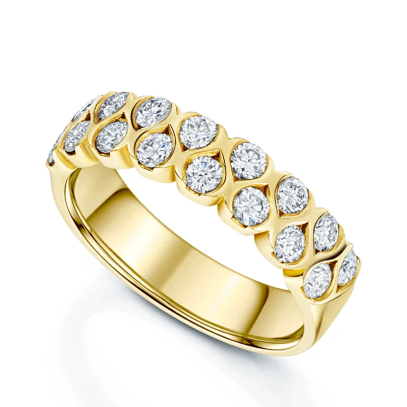 Custom made engagement rings for women-18ct Yellow Gold Round Brilliant Cut Diamond Two Row Dress Ring