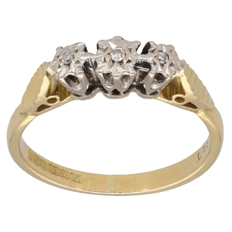 Custom engagement rings for women-18ct Gold 0.02ct Diamond Three Stone Ring Size N