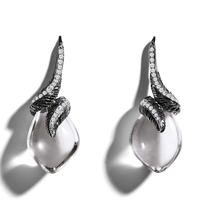 Cocktail earrings for women-Feather Earrings with Crystal and Diamonds