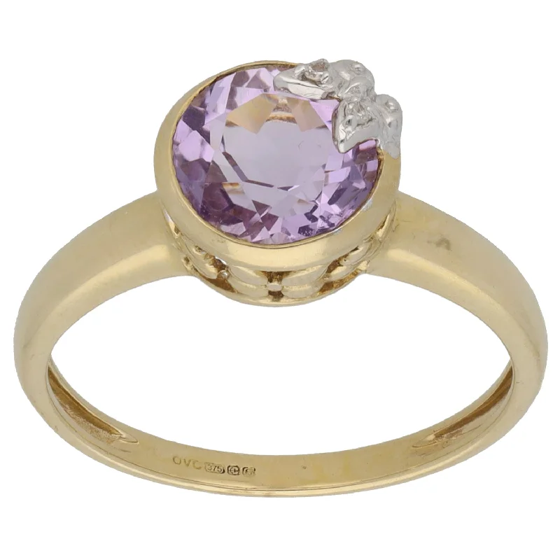 Rose gold solitaire engagement rings for women-9ct Gold 0.01ct Diamond & Amethyst Dress/Cocktail Ring Size R