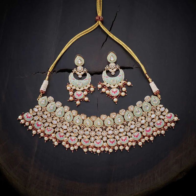 Rose gold necklace for women-Kundan Necklace 139223