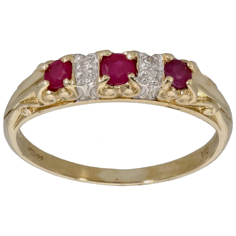 Princess cut diamond engagement rings for women-9ct Gold Glass Filled Ruby & 0.02ct Diamond Half Eternity Ring Size P