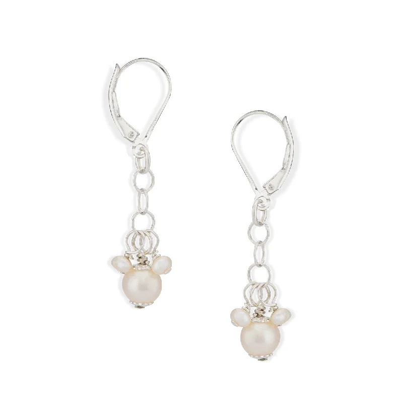 Silver huggie earrings for women-chloe white pearl earrings