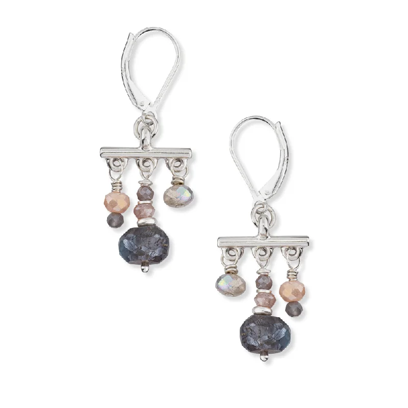 Round diamond earrings for women-trilogy dark labradorite earrings