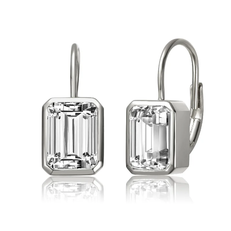 Diamond earrings for women-Caroline Baguette Demi Rectangle Leverback Earrings