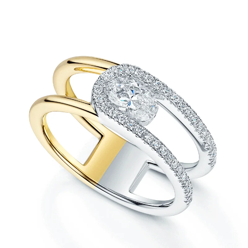 Classic gold engagement rings for women-Verve Collection 18ct Yellow And White Gold GIA Certificated Oval Cut Diamond Dress Ring