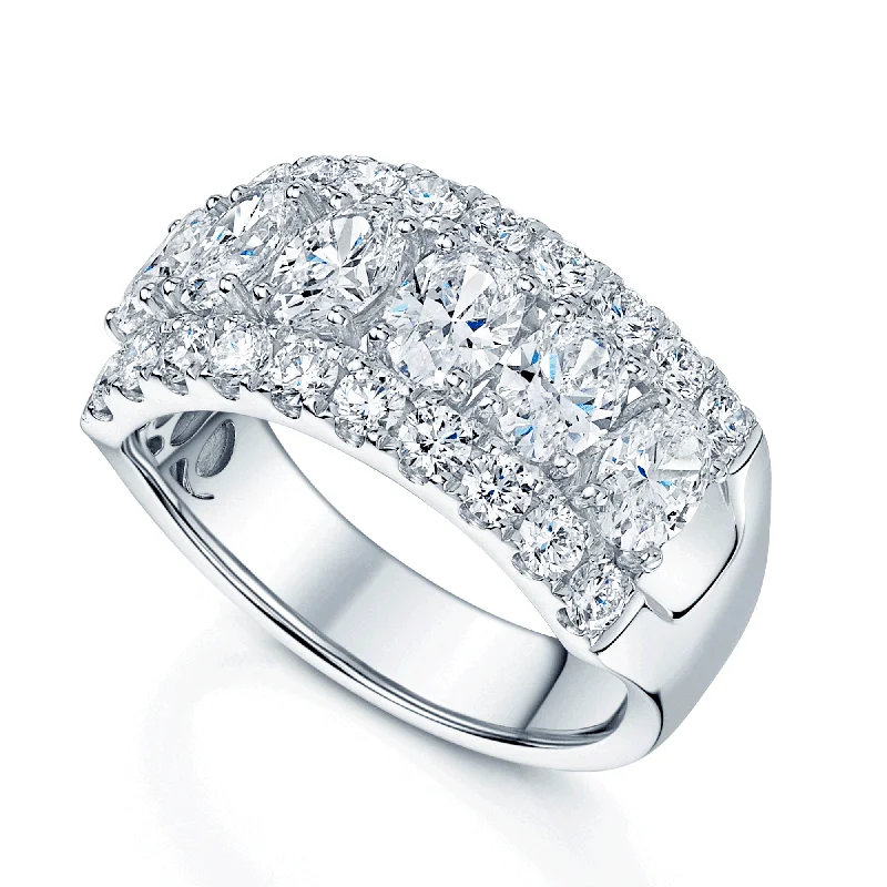 Engagement rings with diamonds and sapphires for women-Platinum Oval & Round Brilliant Cut Diamond Dress Ring