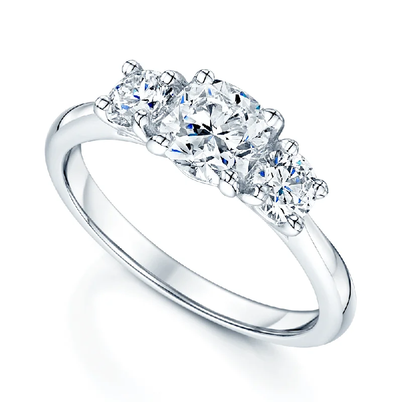 Engagement rings with a vintage feel for women-Platinum Cushion & Round Brilliant Cut Diamond Trilogy Ring