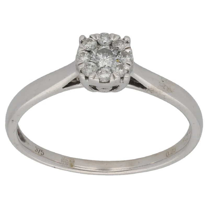 Engagement rings with alternative gemstones for women-9ct White Gold 0.25ct Diamond Cluster Ring Size Q