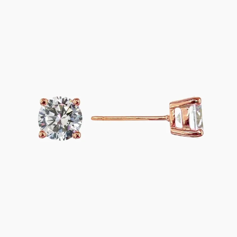 Long hoop earrings for women-.75 Carat (each) Brilliant CZ Round Stud Earrings in Rose Gold Overlay