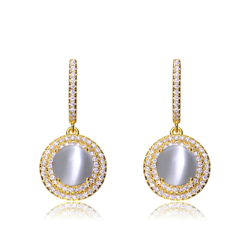 Crystal drop earrings for women-Aubrey Gold Plated White Opal Round Earrings