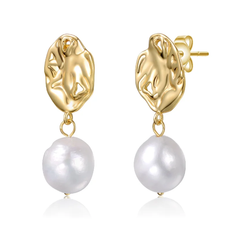 Elegant earrings for women-Brigitte Pearl Crinkled Drop Earrings