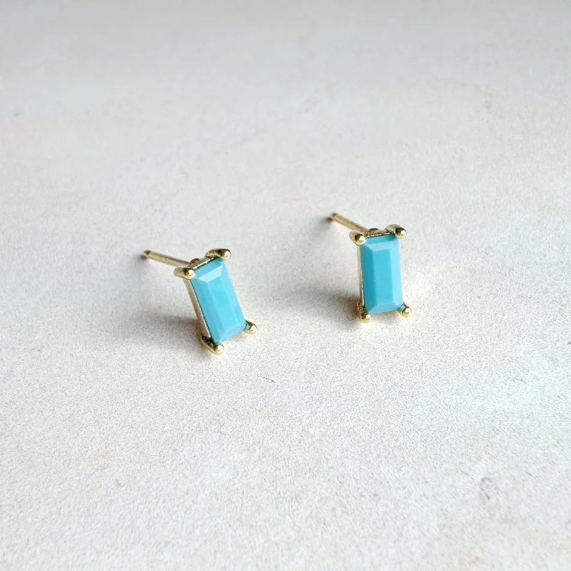 Chandelier earrings for women-Faceted Baguette Stud Earrings - Turquoise