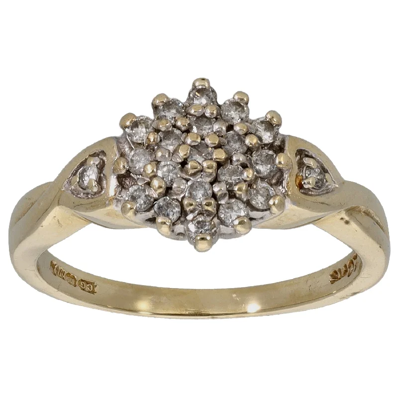 Customizable engagement rings for women-9ct Gold 0.20ct Diamond Cluster Ring Size K