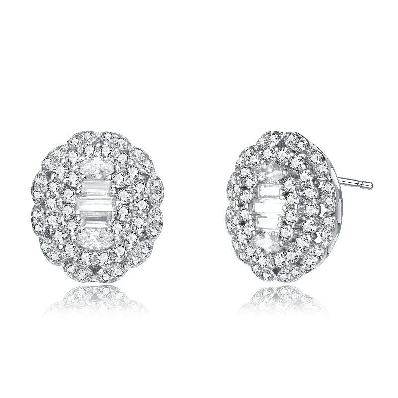 Hoop earrings with diamonds for women-Rhodium-Plated Sterling Silver Cubic Zirconia Stud Earrings