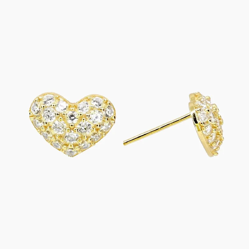 Cute earrings for women-Valentina Pave Heart Earrings (Gold)