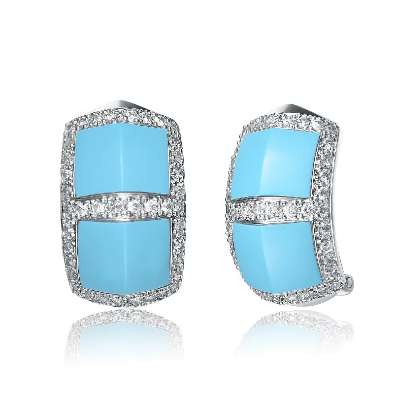 Silver hoop earrings with diamonds for women-ProvenceLight Blue Earrings