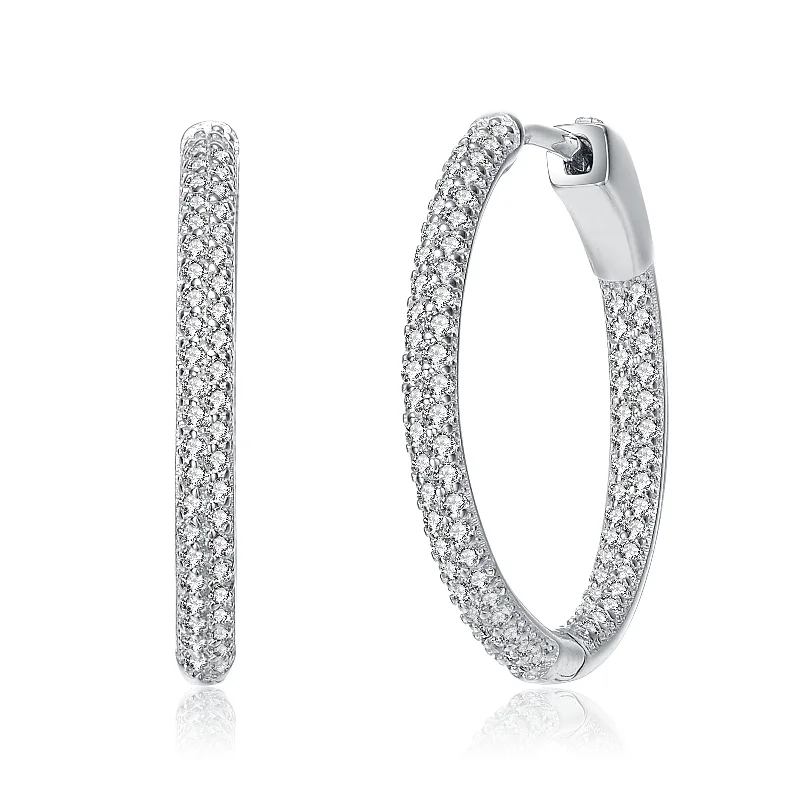 Stylish earrings for women-Camille CZ Encrusted Thin Hoop Earrings