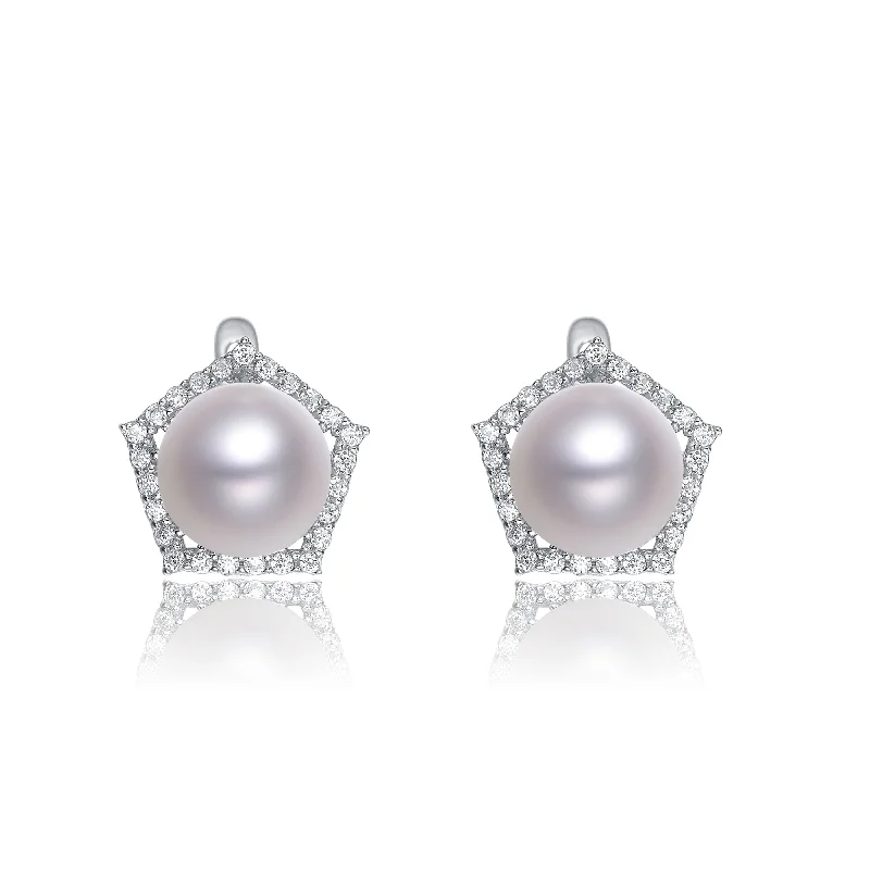 Crystal stud earrings for women-Cubic Zirconia Sterling Silver Rhodium Plated Pearl Earrings