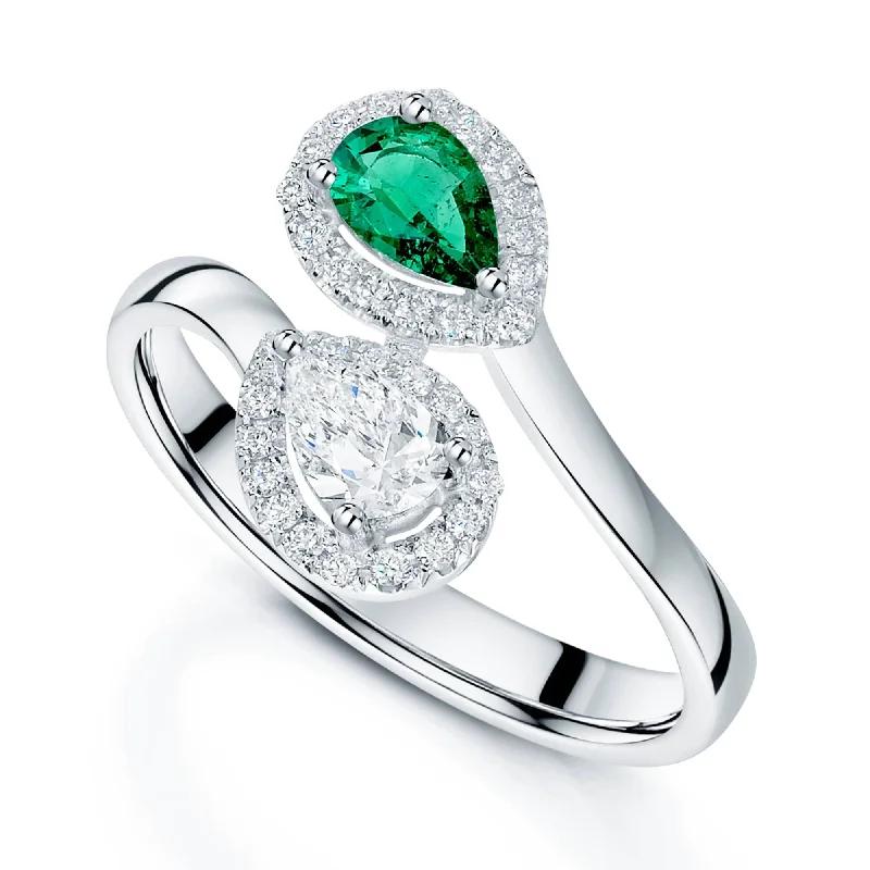 Diamond engagement rings for women-18ct White Gold Emerald And Diamond Toi Et Moi Ring