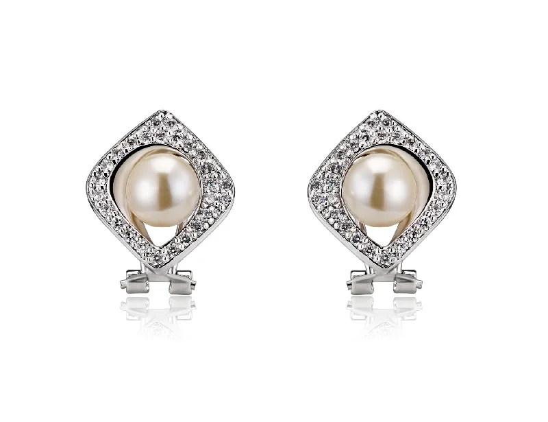 Gold flower earrings for women-Estelle freshwater Pearl Square Shape Earrings