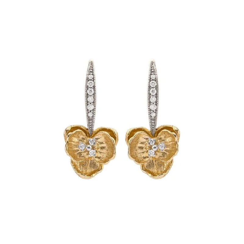 Crystal earrings for women-Orchid Earrings with Diamonds - Gold