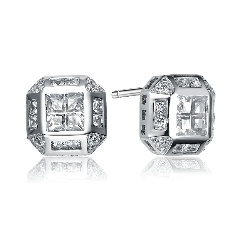 Luxury earrings for women-Déco Octagon Button Earrings