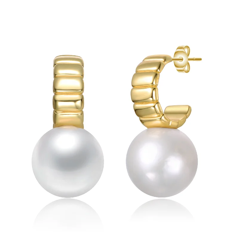 Modern earrings for women-Vilette C-Hoop Pearl Drop Earrings