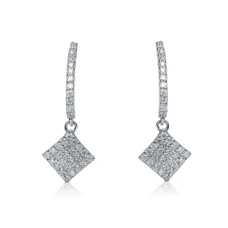 Silver hoop earrings with diamonds for women-Emma Eternal Drop Earrings