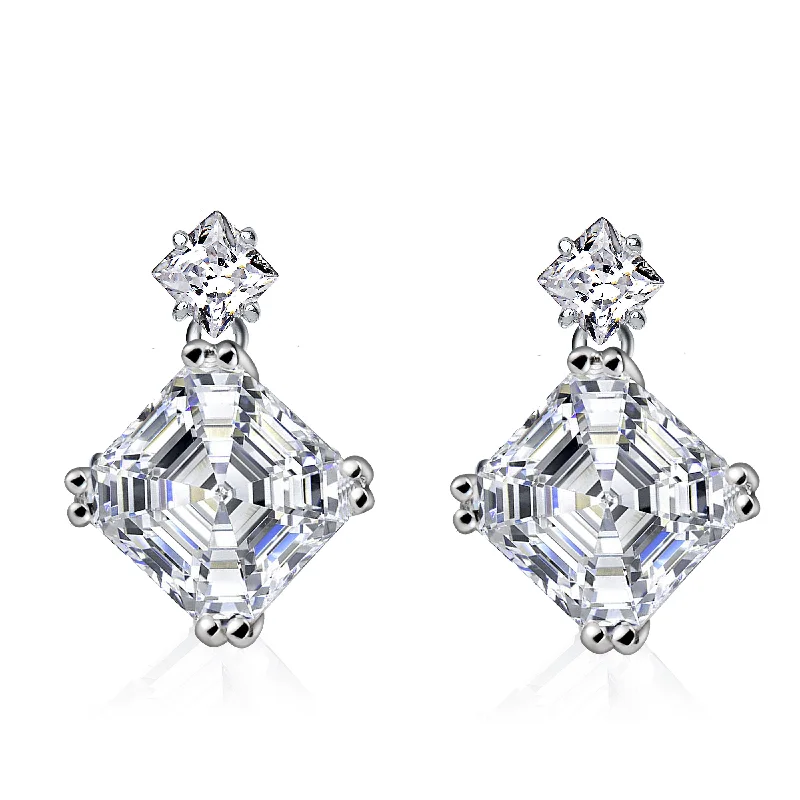 Custom gold earrings for women-Anne Square Asscher-cut Drop Earrings