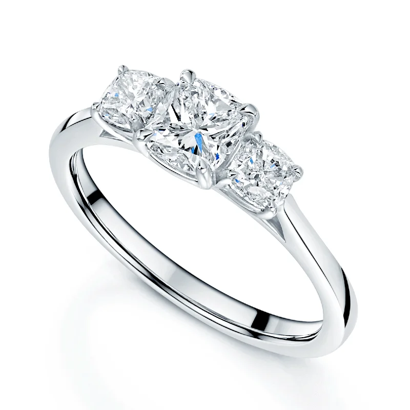 Engagement rings with a vintage feel for women-Platinum Set Cushion Cut GIA Diamond Three Stone Ring