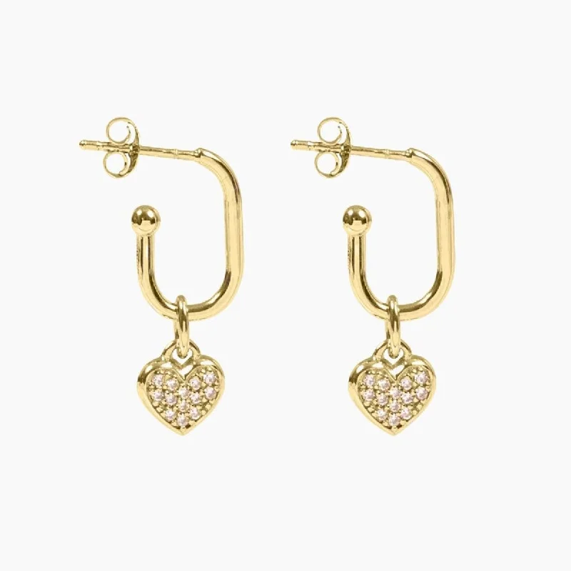 Birthstone earrings for women-Roma Heart CZ Earrings (Gold)