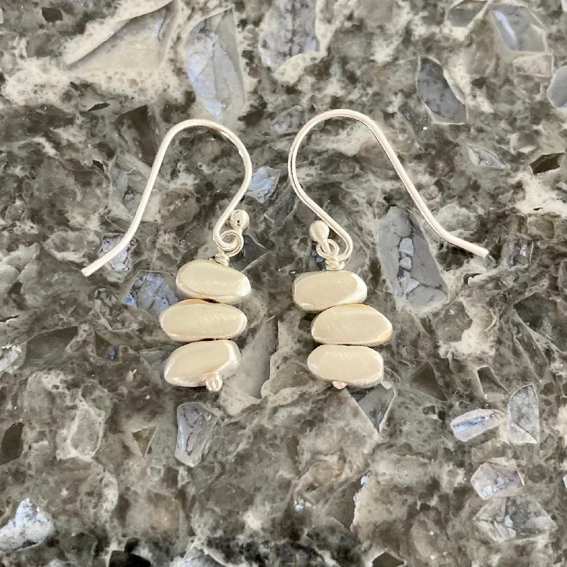 Geometric earrings for women-Stacked Brushed Sterling Silver Pebbles Earrings