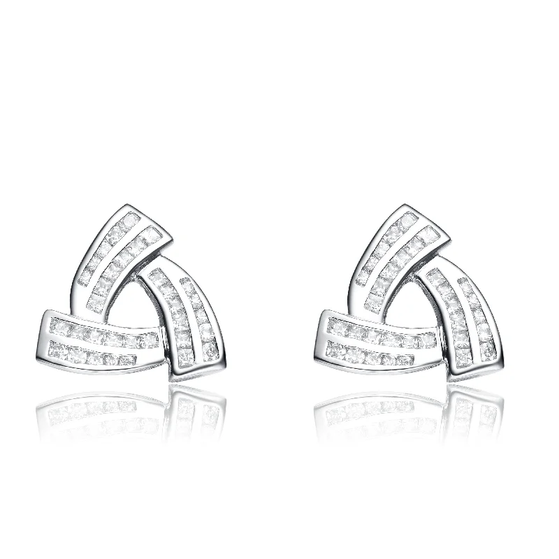 Art deco earrings for women-Cubic Zirconia Sterling Silver Rhodium Plated Triangle Shape Earrings