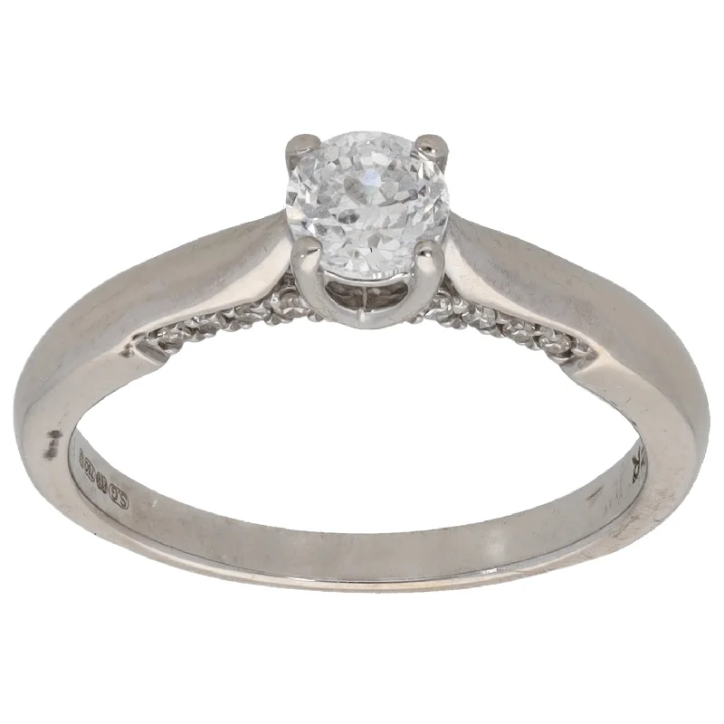 Vintage inspired engagement rings for women-18ct White Gold 0.50ct Diamond Solitaire Ring With Accent Stones Size L