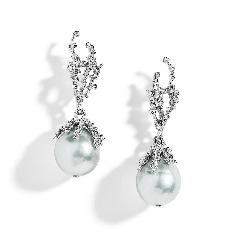 Fashionable earrings for women-Ocean Earrings with Pearls and Diamonds