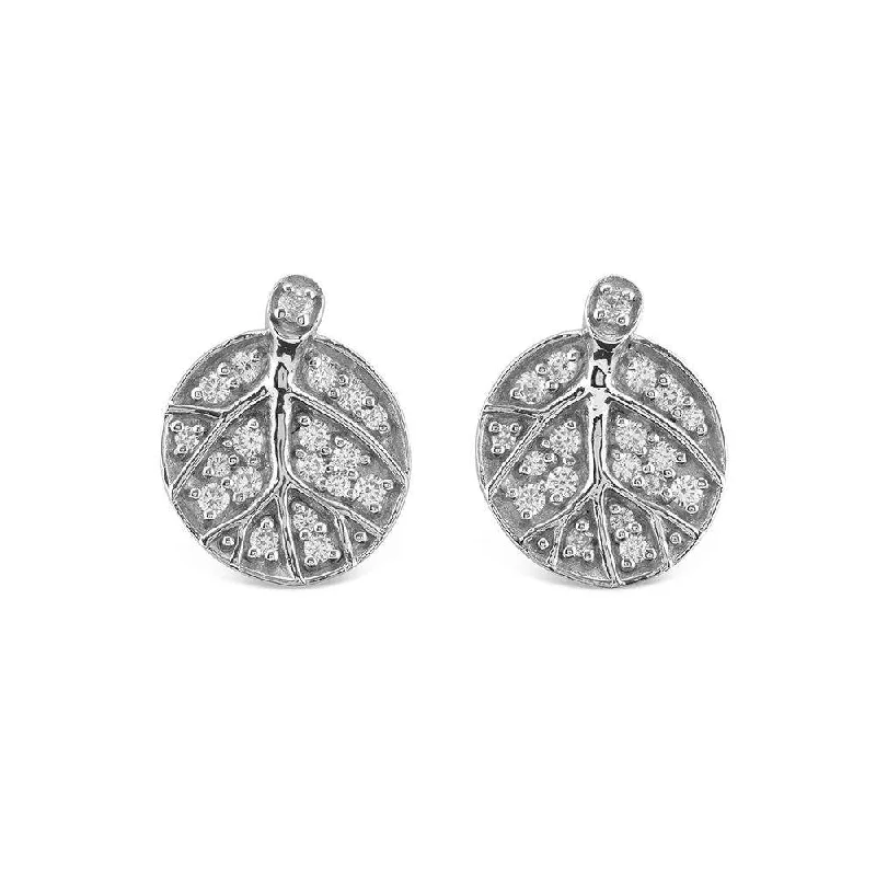 Minimalist earrings for women-Botanical Leaf Earrings with Diamonds