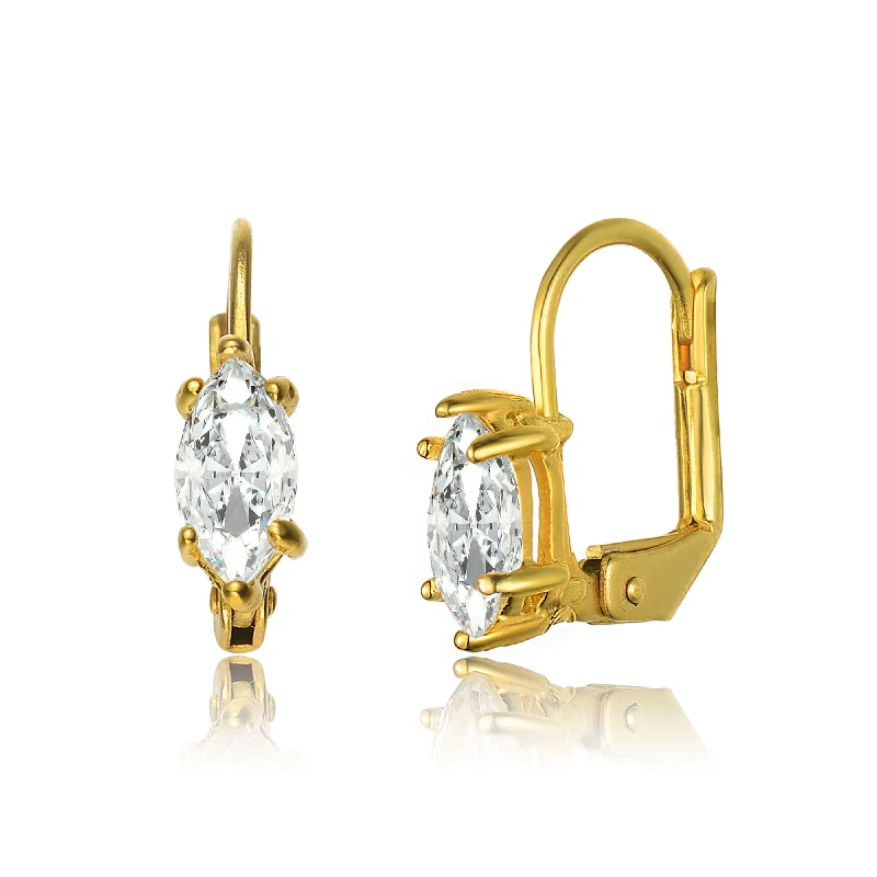 Solid gold earrings for women-Vilette Oval Cubic Zirconia Leverback Earrings