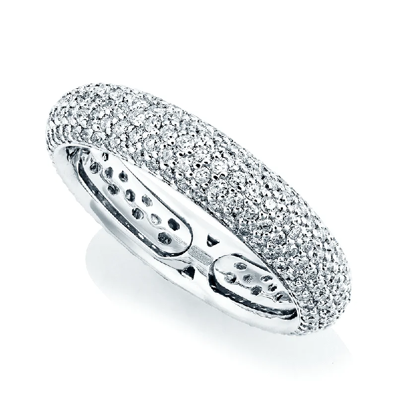 Engagement rings with colored stones for women-18ct White Gold Domed Diamond Pave Set Eternity Ring