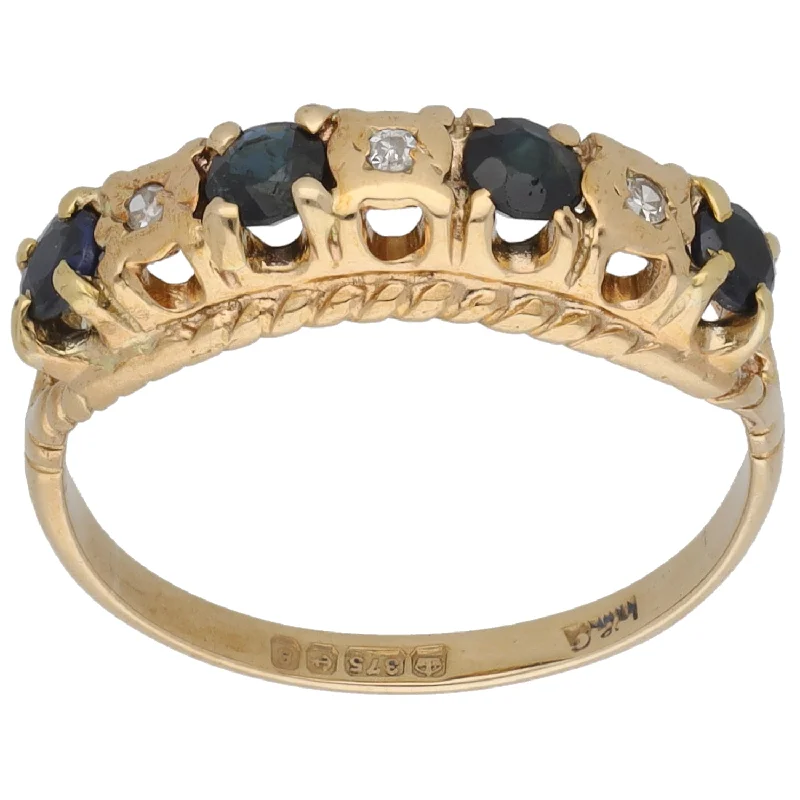 Gold engagement rings for women-9ct Gold Sapphire & 0.03ct Diamond Half Eternity Ring Size N