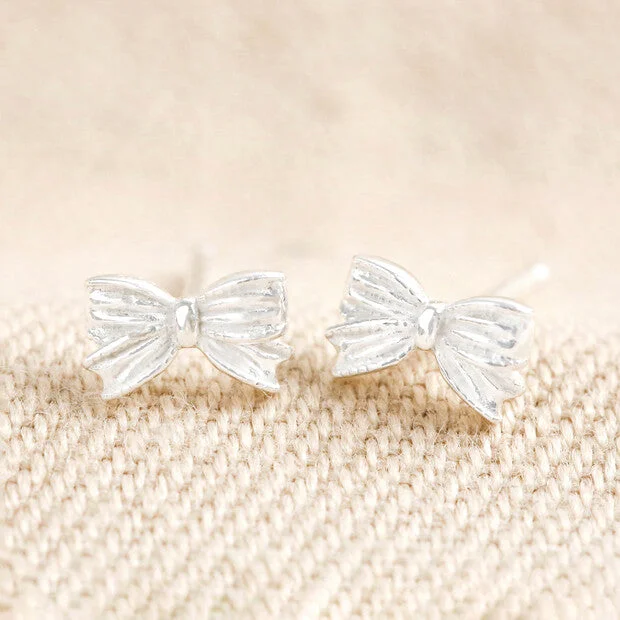 Modern earrings for women-Sterling Silver Bow Stud Earrings