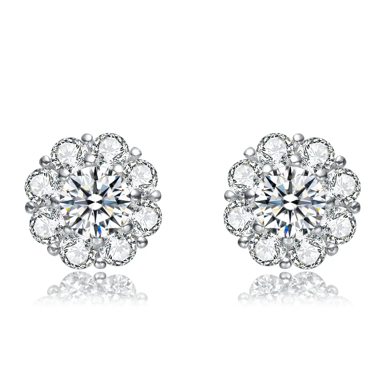 Silver hoop earrings with diamonds for women-Clermont Button Flower Stud Earrings