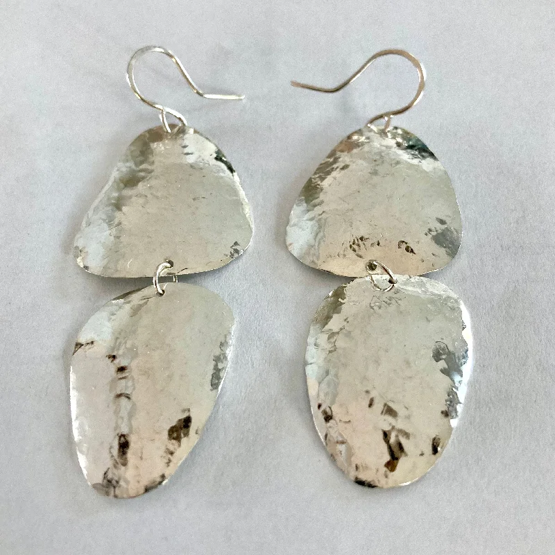 Fashion earrings for women-Sterling Silver Small Double Pebble Earrings