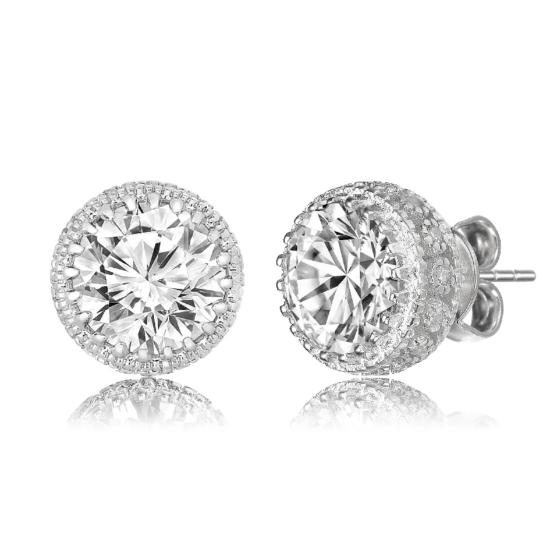 Square earrings for women-Marie Classic Frame Circle Button Earrings