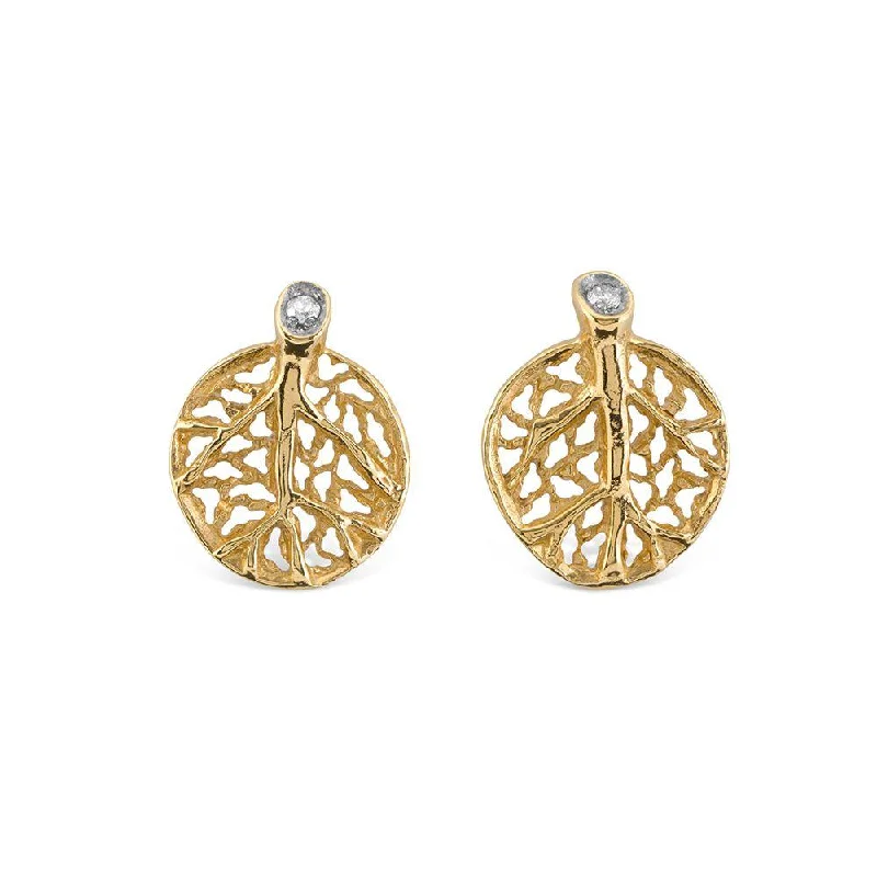 Birthstone earrings for women-Botanical Leaf Earrings with Diamonds