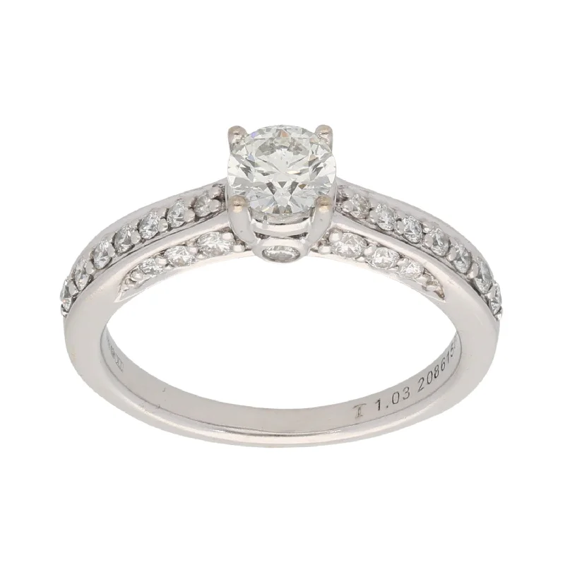 Custom-made engagement rings for women-18ct White Gold 1.03ct Diamond Solitaire Ring With Accent Stones Size N