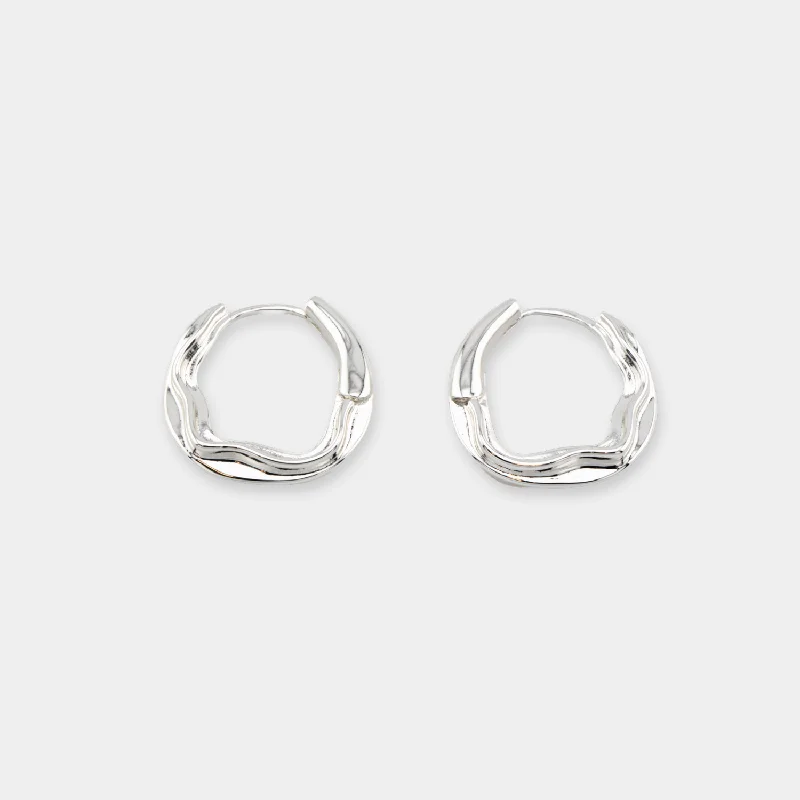 Silver hoop earrings with diamonds for women-Churro Hoops - Silver