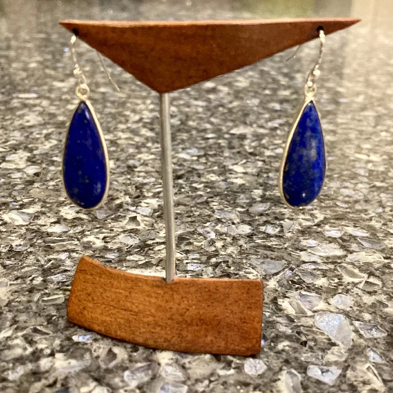 Round earrings for women-Lapis Teardrop Sterling Silver Earrings