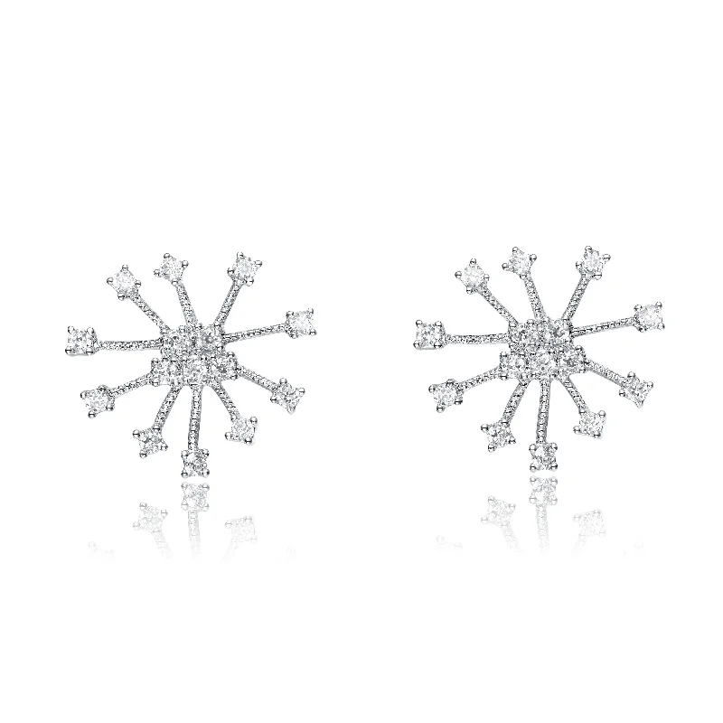 Crystal drop earrings for women-Cubic Zirconia Sterling Silver Rhodium Plated Round Earrings